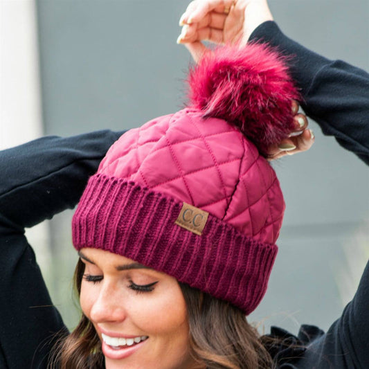 CC Quilted Puffer with Detachable Pom Beanies HatsStay cozy and incredibly chic in our CC Quilted Pom Beanie! It comes with authentic C.C® branding and quality, a faux fur pom (that you can remove for a different loMauve RheaMauve RheaDetachable Pom Beanies HatsDetachable Pom Beanies HatsAccessoriesEzzyclick