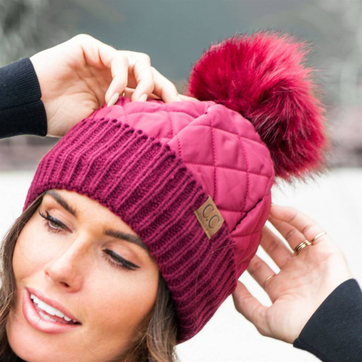 CC Quilted Puffer with Detachable Pom Beanies HatsStay cozy and incredibly chic in our CC Quilted Pom Beanie! It comes with authentic C.C® branding and quality, a faux fur pom (that you can remove for a different loMauve RheaMauve RheaDetachable Pom Beanies HatsDetachable Pom Beanies HatsAccessoriesEzzyclick