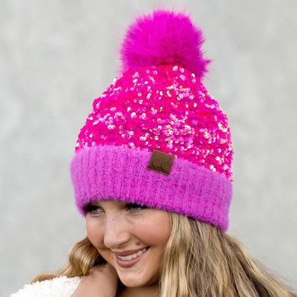 CC Sequin Fur Pom Beanie | Adult and Kid Sizes