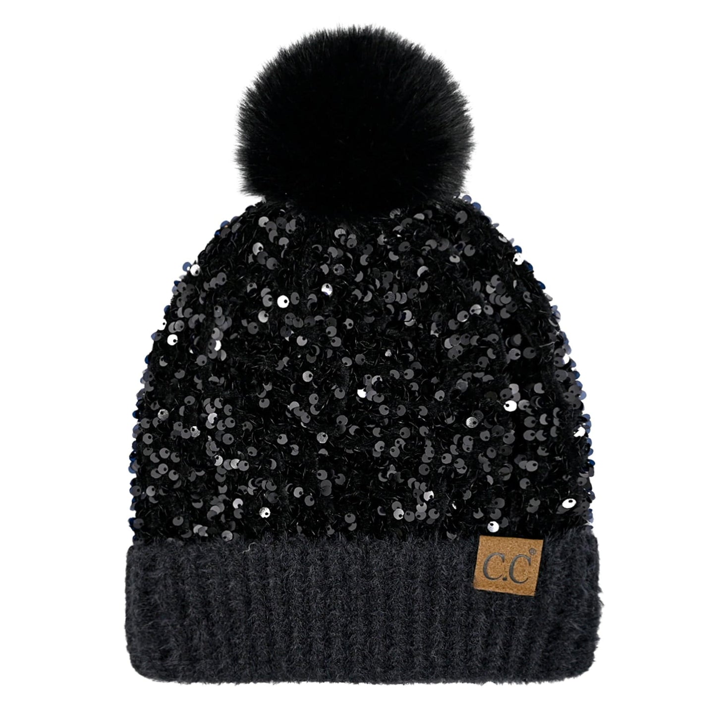 CC Sequin Fur Pom Beanie | Adult and Kid Sizes