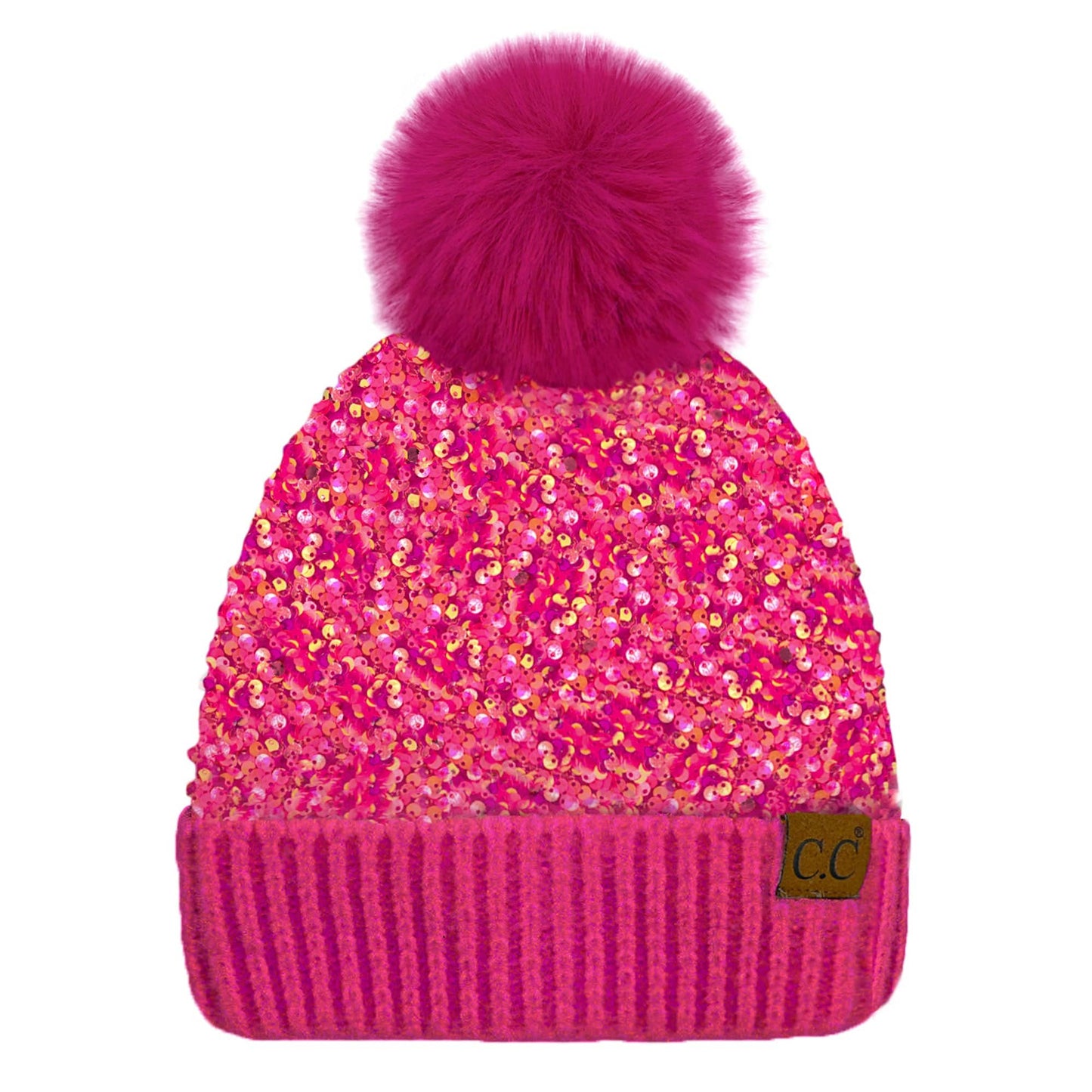 CC Sequin Fur Pom Beanie | Adult and Kid Sizes