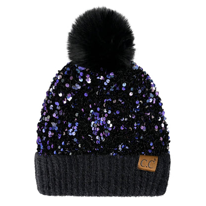 CC Sequin Fur Pom Beanie | Adult and Kid Sizes