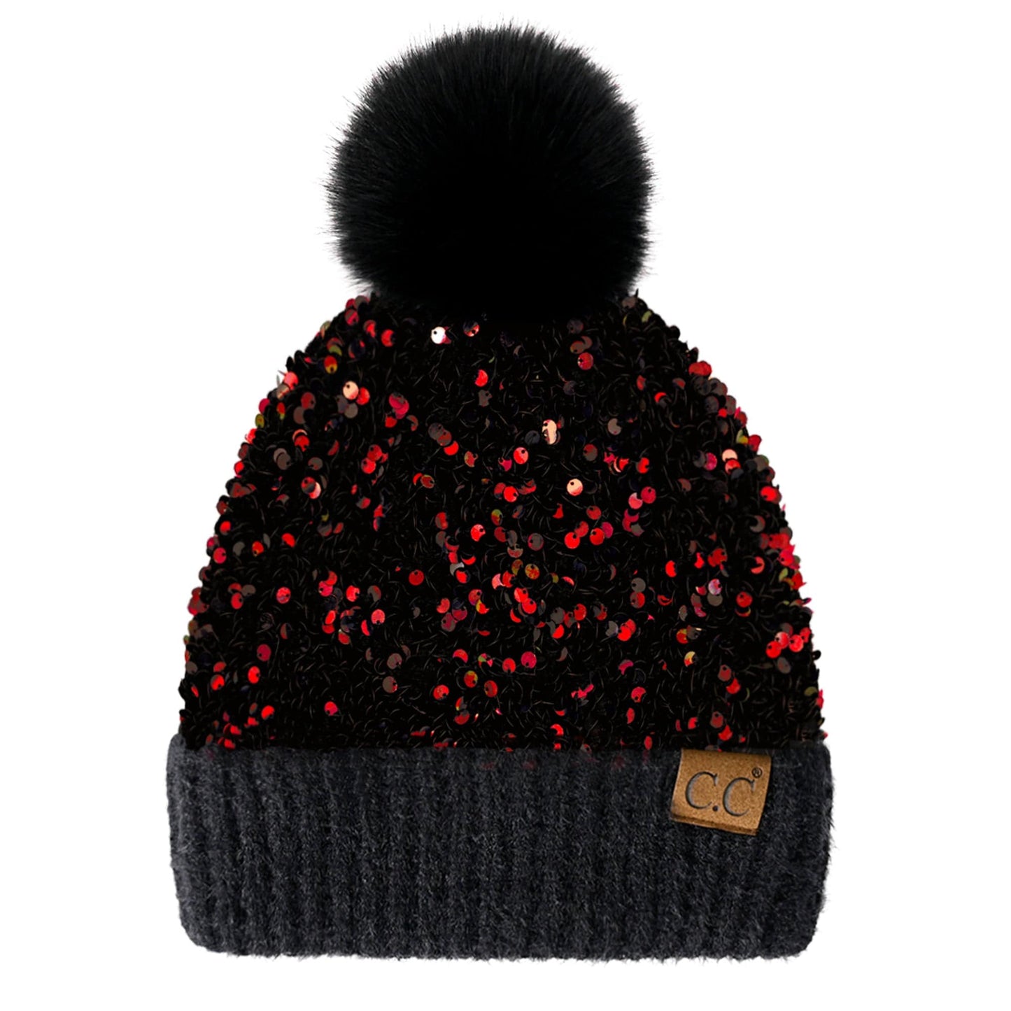 CC Sequin Fur Pom Beanie | Adult and Kid Sizes