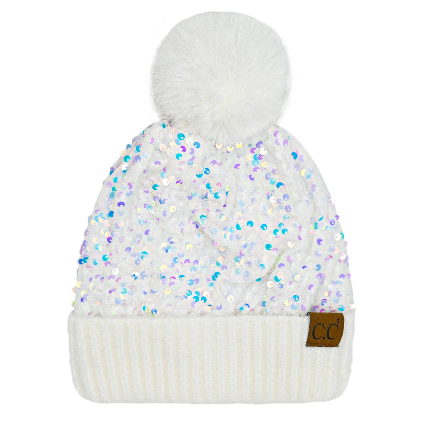 CC Sequin Fur Pom Beanie | Adult and Kid Sizes