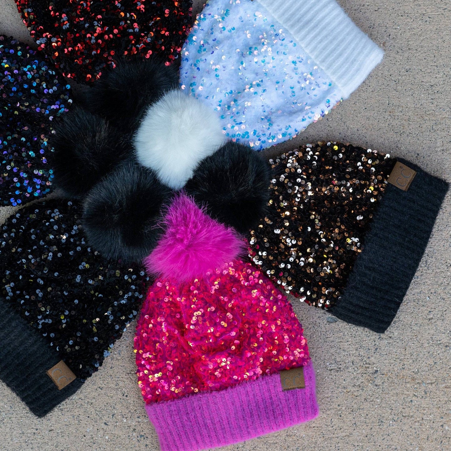 CC Sequin Fur Pom Beanie | Adult and Kid Sizes