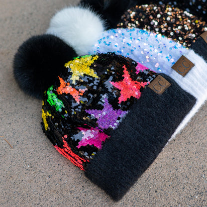 CC Sequin Fur Pom Beanie | Adult and Kid Sizes