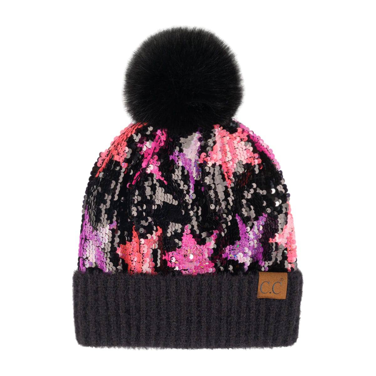 CC Sequin Fur Pom Beanie | Adult and Kid Sizes