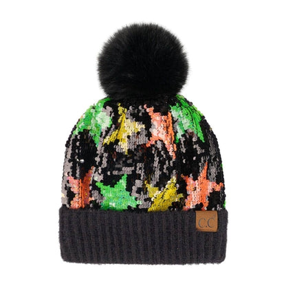 CC Sequin Fur Pom Beanie | Adult and Kid Sizes