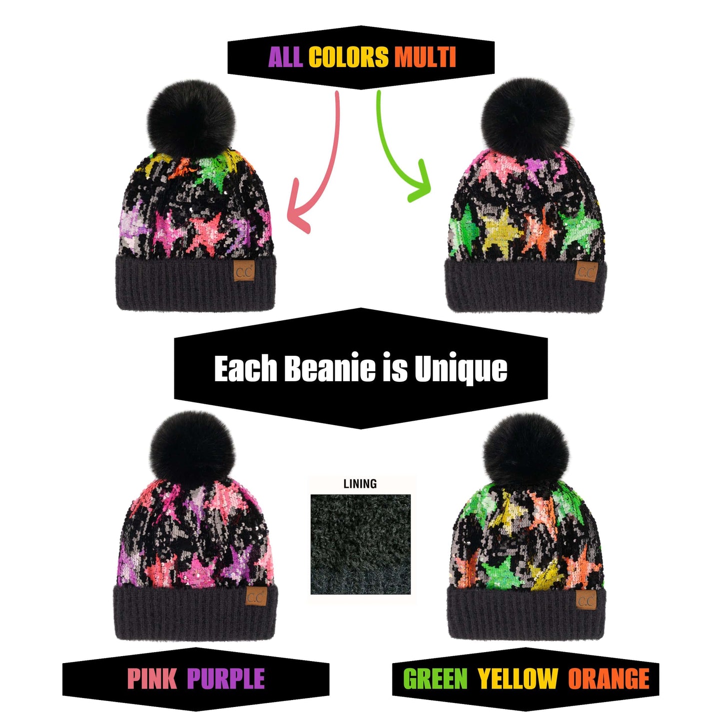 CC Sequin Fur Pom Beanie | Adult and Kid Sizes