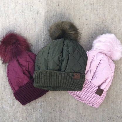 CC Quilted Puffer with Detachable Pom Beanies HatsStay cozy and incredibly chic in our CC Quilted Pom Beanie! It comes with authentic C.C® branding and quality, a faux fur pom (that you can remove for a different loMauve RheaMauve RheaDetachable Pom Beanies HatsDetachable Pom Beanies HatsAccessoriesEzzyclick