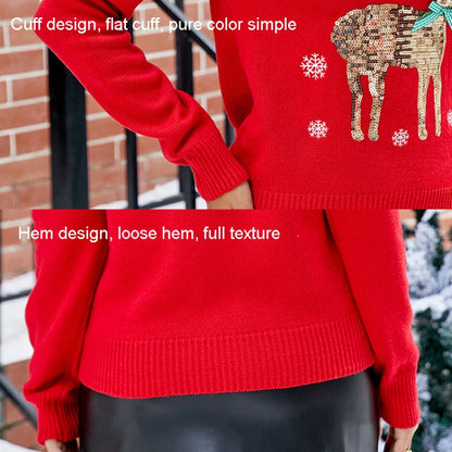 M Christmas Women Knitwear Deer Embroidery Cute Knit Sweater(Bear Red)