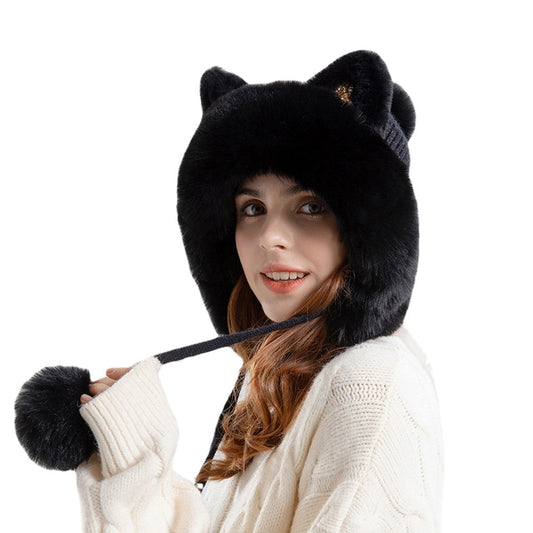 Cute Knitted Hat Winter Female Cartoon Cat Ears Beanie Cap