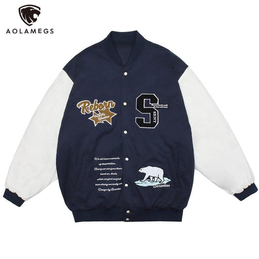 Winter Jacket Men Letter Animal Patch Embroidery Patchwork Thicken