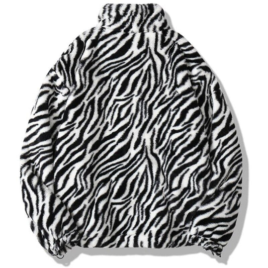 Winter Jacket Men Heart Embroidery Zebra Striped Print Zipper Coats