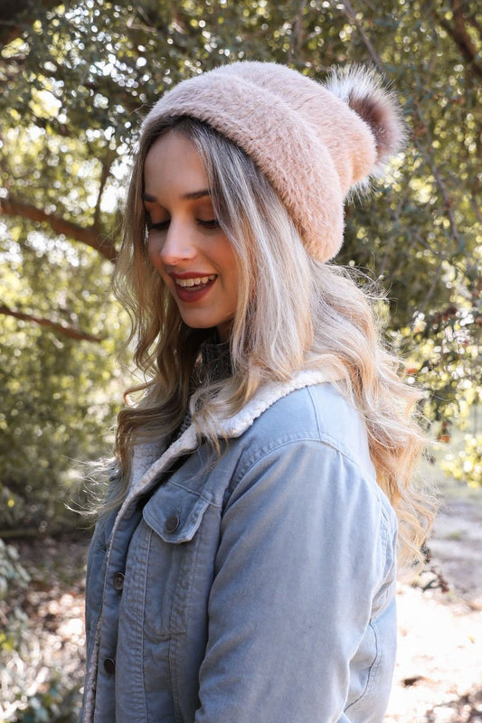 Soft Mohair Pom Beanie